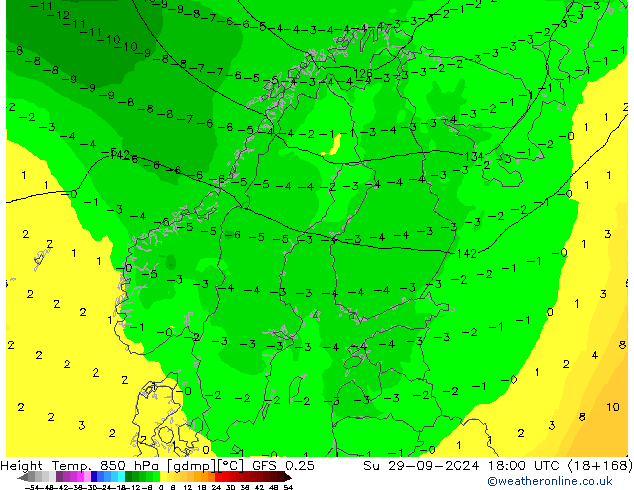 Z500/Yağmur (+YB)/Z850 GFS 0.25 Paz 29.09.2024 18 UTC