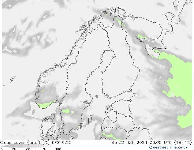 Nubi (totali) GFS 0.25 lun 23.09.2024 06 UTC