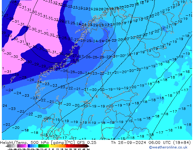 Z500/Rain (+SLP)/Z850 GFS 0.25 jeu 26.09.2024 06 UTC