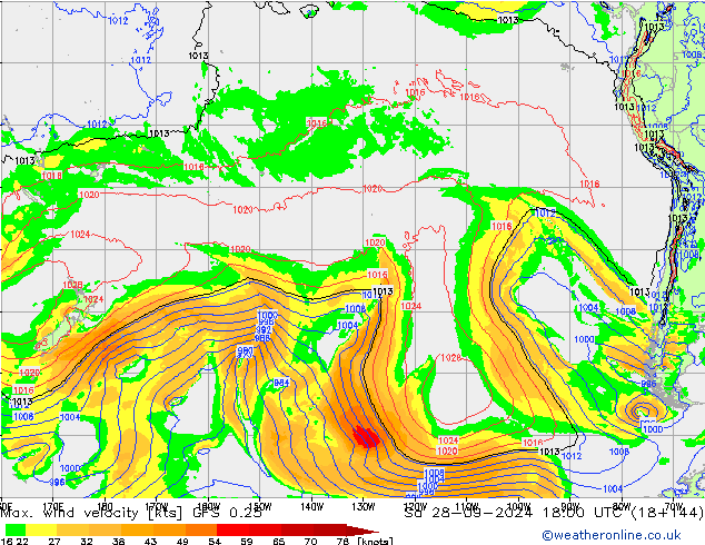 Max. wind velocity GFS 0.25 sam 28.09.2024 18 UTC