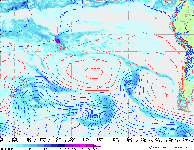 Z500/Rain (+SLP)/Z850 GFS 0.25 Ter 08.10.2024 18 UTC