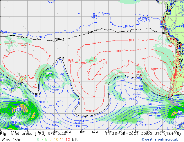 yüksek rüzgarlı alanlar GFS 0.25 Per 26.09.2024 00 UTC