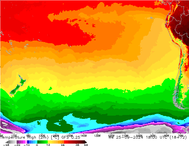 Temperature High (2m) GFS 0.25 We 25.09.2024 18 UTC