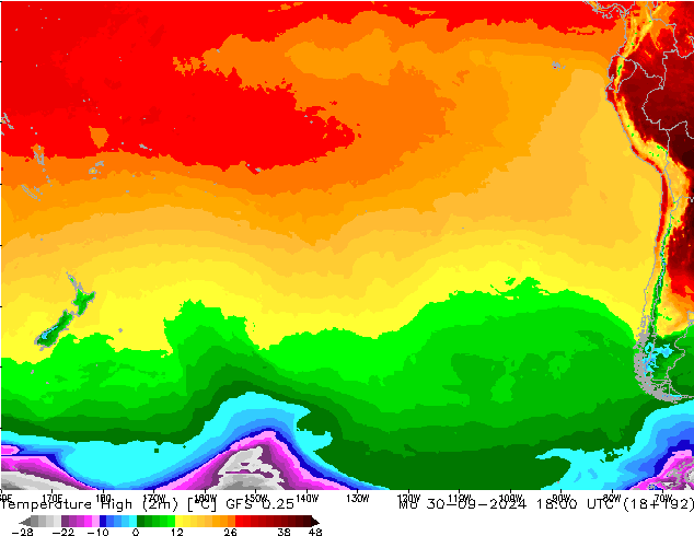 Temperature High (2m) GFS 0.25 Mo 30.09.2024 18 UTC