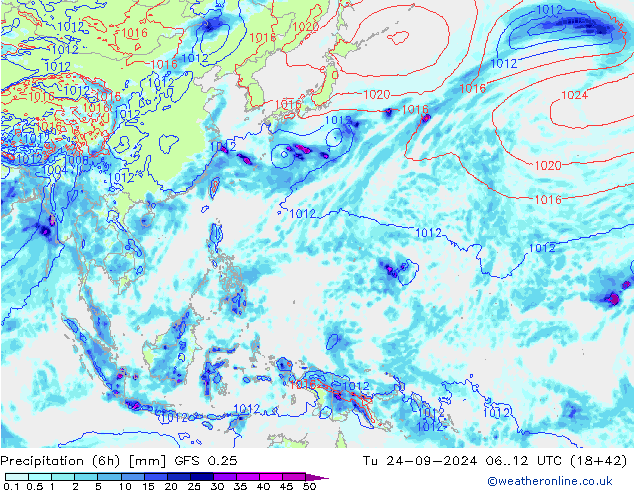 Z500/Rain (+SLP)/Z850 GFS 0.25 mar 24.09.2024 12 UTC