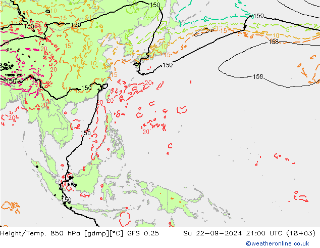 Yükseklik/Sıc. 850 hPa GFS 0.25 Paz 22.09.2024 21 UTC