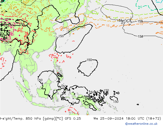 Z500/Rain (+SLP)/Z850 GFS 0.25 śro. 25.09.2024 18 UTC