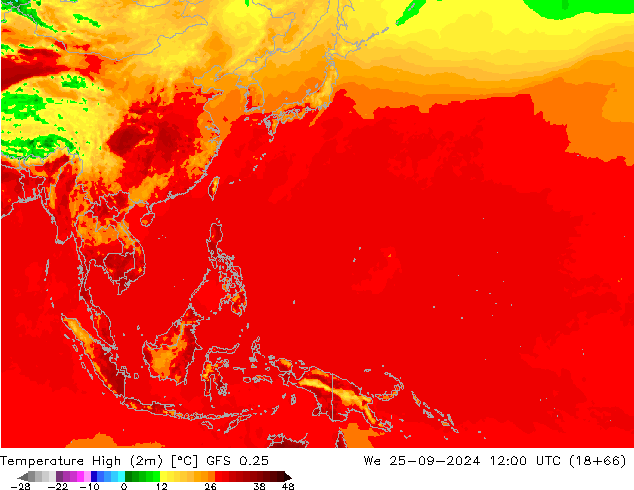 Temperature High (2m) GFS 0.25 We 25.09.2024 12 UTC