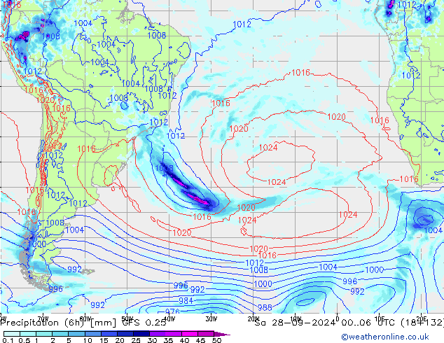 Z500/Rain (+SLP)/Z850 GFS 0.25 сб 28.09.2024 06 UTC