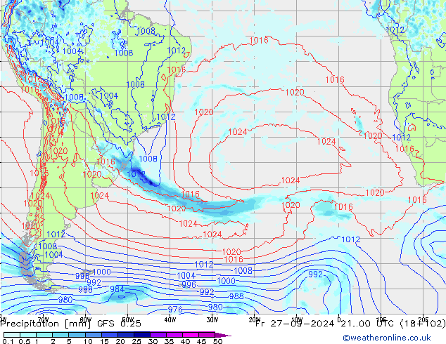 Precipitation GFS 0.25 Fr 27.09.2024 00 UTC