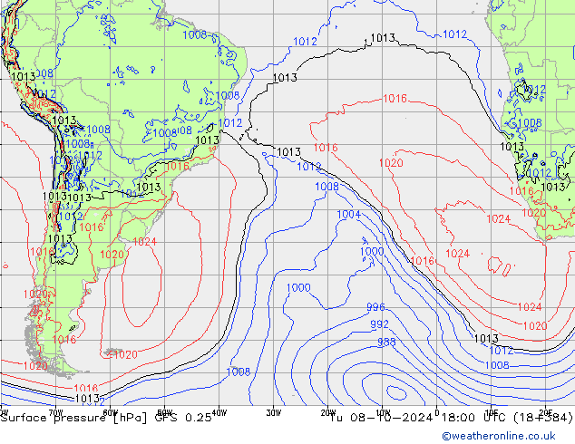 GFS 0.25: Tu 08.10.2024 18 UTC