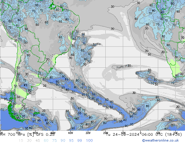 RH 700 hPa GFS 0.25 Ter 24.09.2024 06 UTC