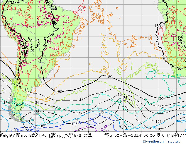 Z500/Rain (+SLP)/Z850 GFS 0.25 Mo 30.09.2024 00 UTC