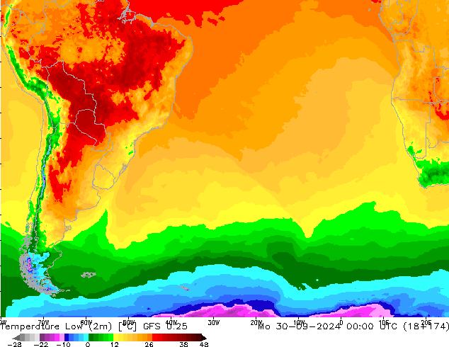 Tiefstwerte (2m) GFS 0.25 Mo 30.09.2024 00 UTC