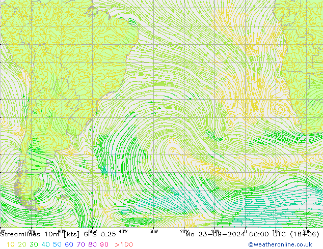 Linea di flusso 10m GFS 0.25 lun 23.09.2024 00 UTC