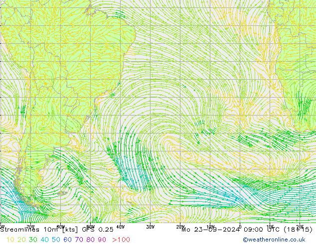 Streamlines 10m GFS 0.25 Mo 23.09.2024 09 UTC