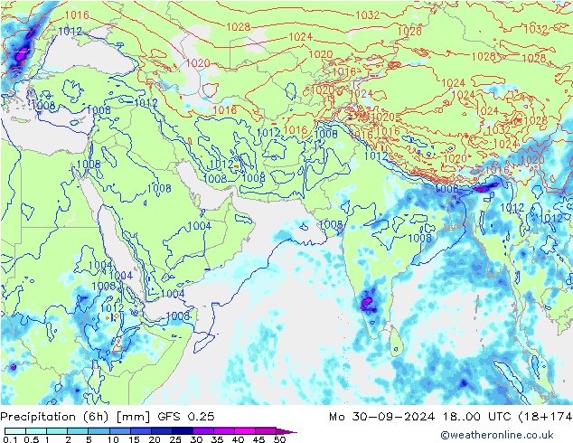 Z500/Rain (+SLP)/Z850 GFS 0.25 lun 30.09.2024 00 UTC