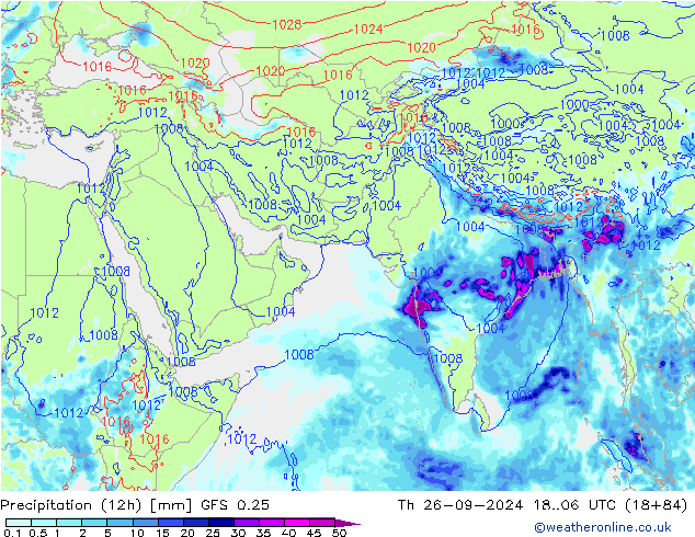 opad (12h) GFS 0.25 czw. 26.09.2024 06 UTC