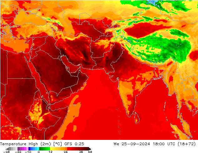 Temp. massima (2m) GFS 0.25 mer 25.09.2024 18 UTC