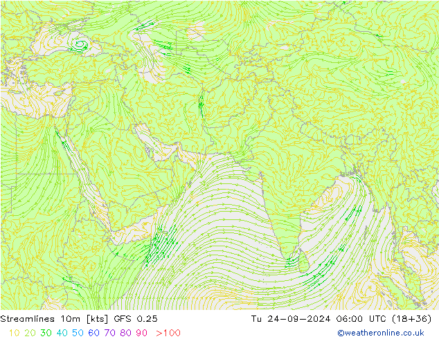 Linha de corrente 10m GFS 0.25 Ter 24.09.2024 06 UTC