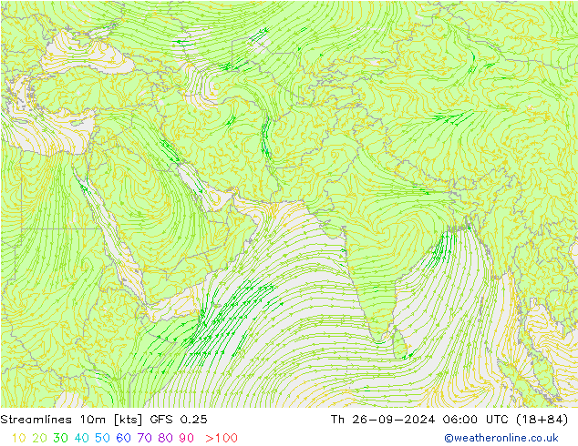 Linia prądu 10m GFS 0.25 czw. 26.09.2024 06 UTC