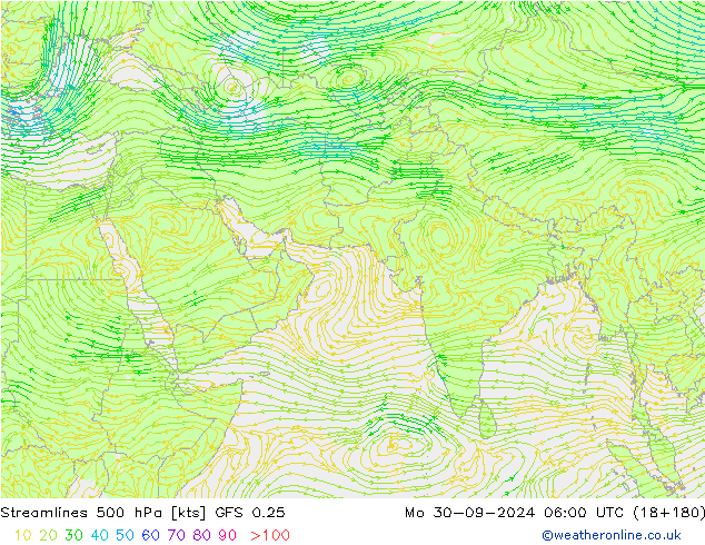 Linea di flusso 500 hPa GFS 0.25 lun 30.09.2024 06 UTC