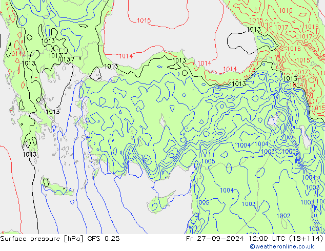 ciśnienie GFS 0.25 pt. 27.09.2024 12 UTC