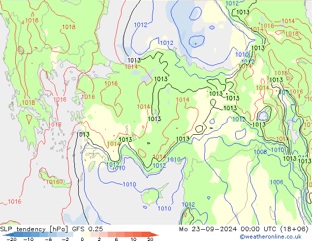 SLP tendency GFS 0.25 Mo 23.09.2024 00 UTC