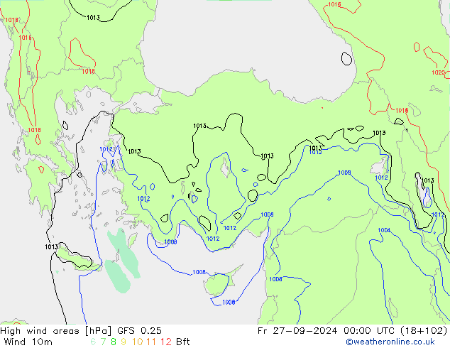 yüksek rüzgarlı alanlar GFS 0.25 Cu 27.09.2024 00 UTC