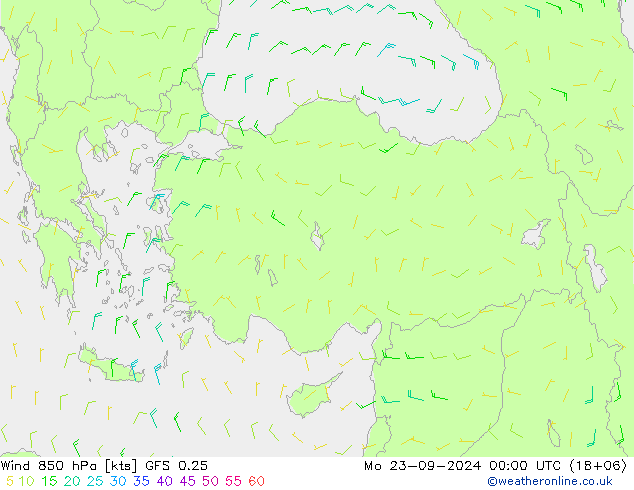 Rüzgar 850 hPa GFS 0.25 Pzt 23.09.2024 00 UTC