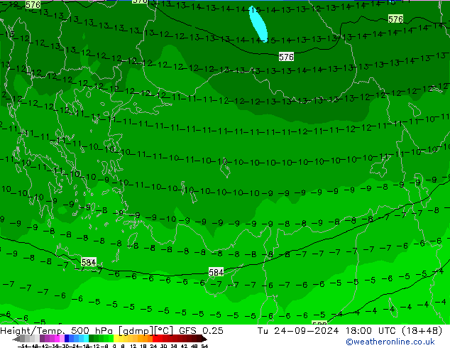 Z500/Rain (+SLP)/Z850 GFS 0.25 Tu 24.09.2024 18 UTC