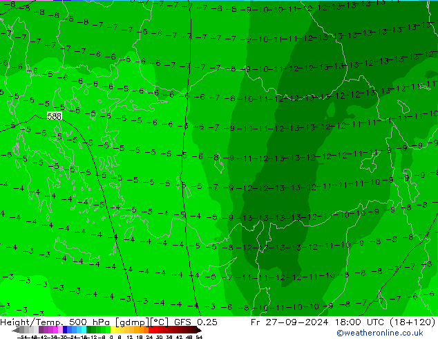 Z500/Rain (+SLP)/Z850 GFS 0.25 Fr 27.09.2024 18 UTC