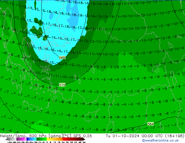 Z500/Rain (+SLP)/Z850 GFS 0.25 ��� 01.10.2024 00 UTC