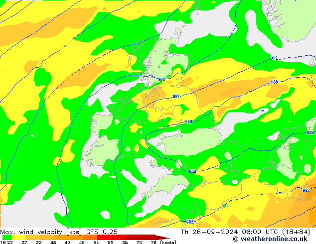 Max. wind snelheid GFS 0.25 do 26.09.2024 06 UTC