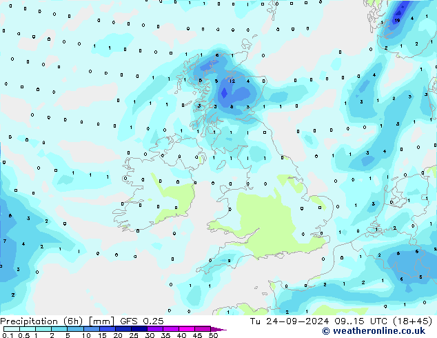 Z500/Rain (+SLP)/Z850 GFS 0.25  24.09.2024 15 UTC