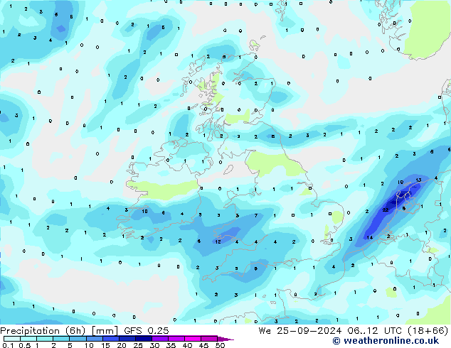 Z500/Rain (+SLP)/Z850 GFS 0.25  25.09.2024 12 UTC