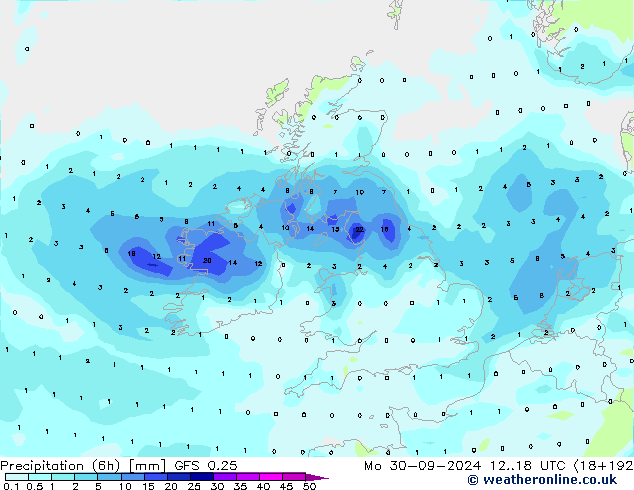 Z500/Rain (+SLP)/Z850 GFS 0.25 lun 30.09.2024 18 UTC