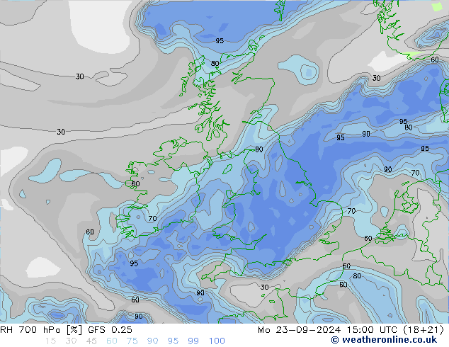 RH 700 гПа GFS 0.25 пн 23.09.2024 15 UTC