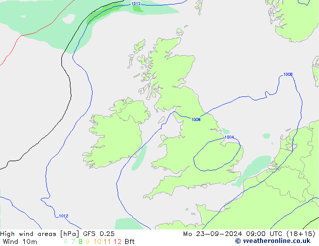 High wind areas GFS 0.25 Mo 23.09.2024 09 UTC