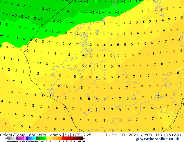 Z500/Rain (+SLP)/Z850 GFS 0.25 Tu 24.09.2024 00 UTC