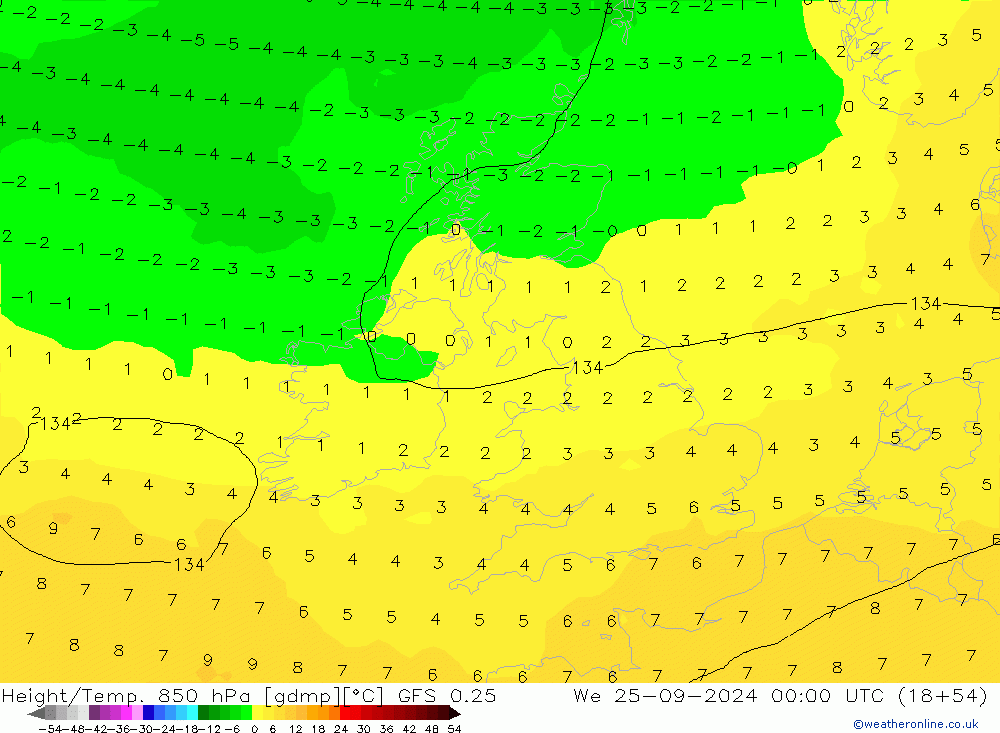 Z500/Rain (+SLP)/Z850 GFS 0.25 mié 25.09.2024 00 UTC