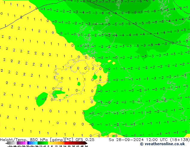 Z500/Rain (+SLP)/Z850 GFS 0.25 Sa 28.09.2024 12 UTC