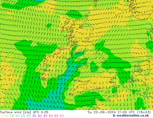 Surface wind GFS 0.25 Su 22.09.2024 21 UTC