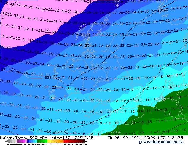 Z500/Rain (+SLP)/Z850 GFS 0.25 Th 26.09.2024 00 UTC