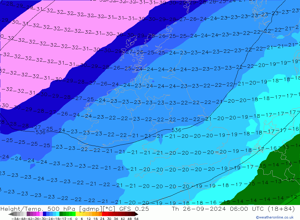 Z500/Regen(+SLP)/Z850 GFS 0.25 do 26.09.2024 06 UTC