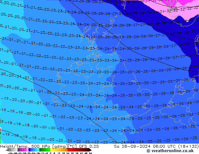 Z500/Rain (+SLP)/Z850 GFS 0.25  28.09.2024 06 UTC