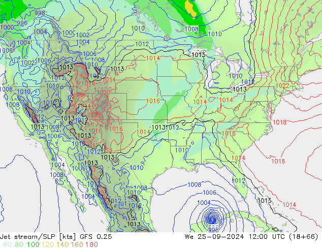 Jet stream/SLP GFS 0.25 We 25.09.2024 12 UTC