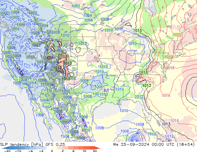 SLP tendency GFS 0.25 Qua 25.09.2024 00 UTC