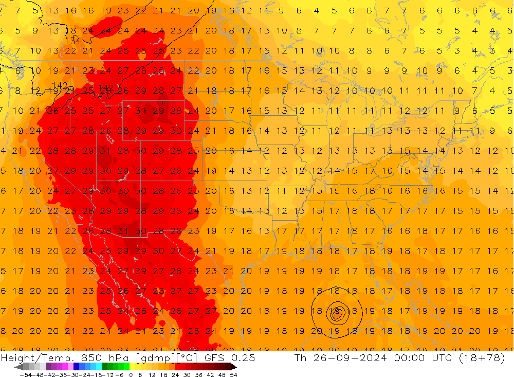 Z500/Rain (+SLP)/Z850 GFS 0.25 Th 26.09.2024 00 UTC