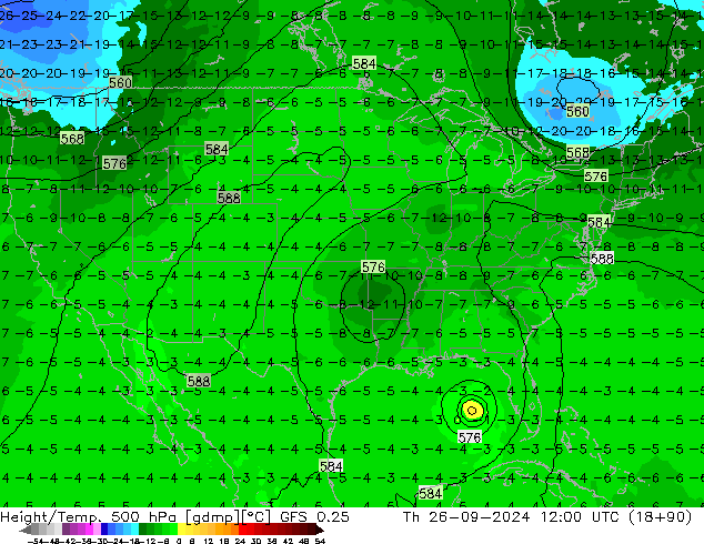 Z500/Rain (+SLP)/Z850 GFS 0.25 Th 26.09.2024 12 UTC